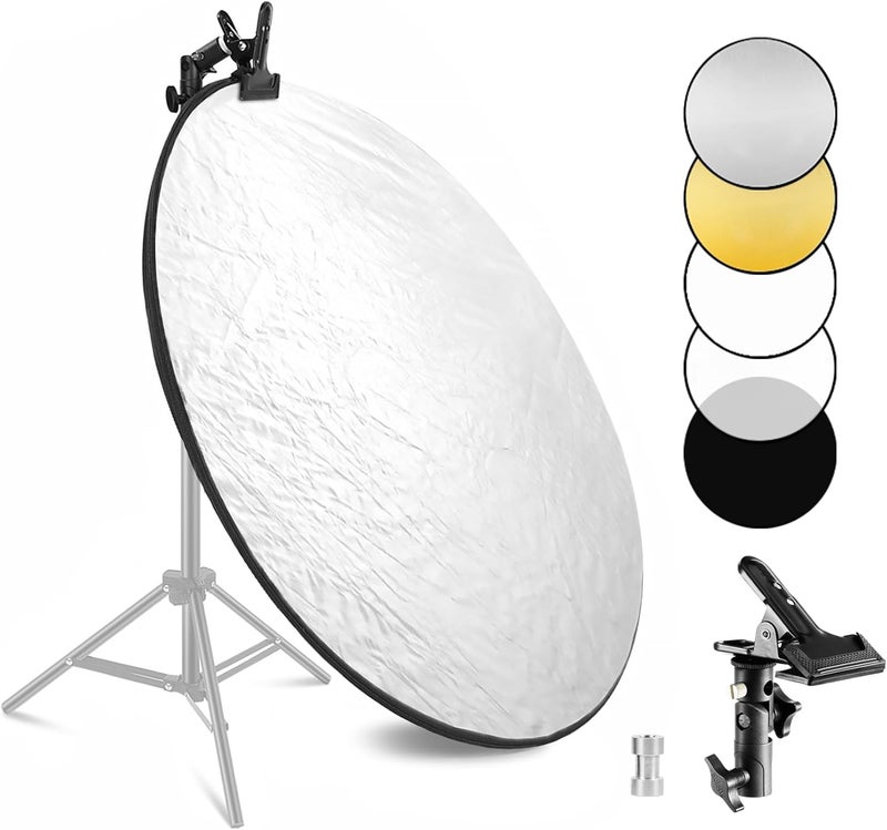 Selens Portable 43inch/110cm Light Reflector with Clamp,5 in 1 Collapsible Multi Disc Photography Reflector Translucent,Silver,Gold,White,Black for Studio Photography Lighting and Outdoor Lighting - Image 1
